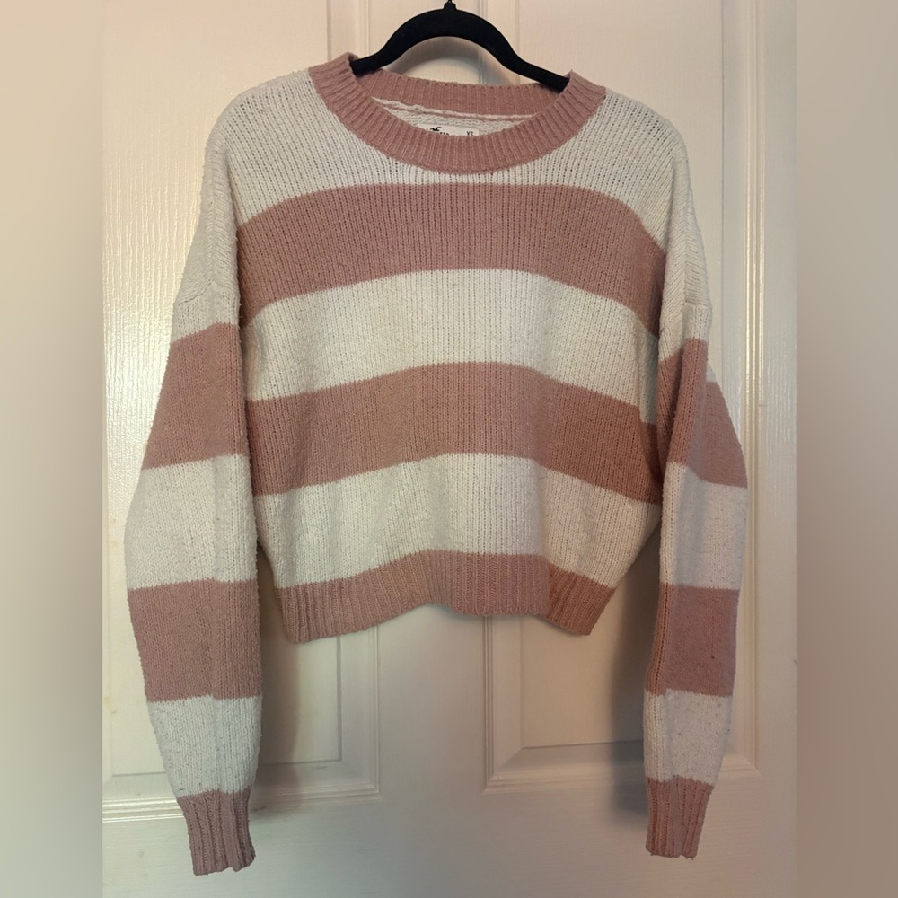 Hollister Pink and White Striped Sweater